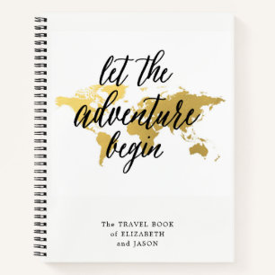 Gold world map travel notes for couples notebook