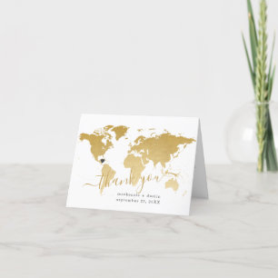 Gold World Map with Photo Folded Thank You Card