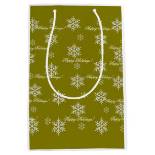 Gold Wrapping Paper Happy Holidays Snowflakes Medium Gift Bag