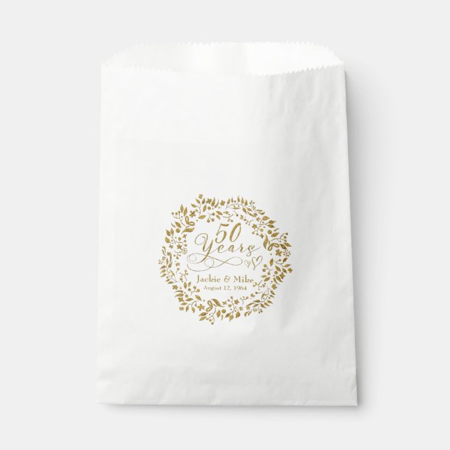 Gold Wreath 50 Years 50th Wedding Anniversary Favour Bag (Front)