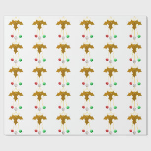 Gold Wreath and Jingle Bells White Wrapping Paper