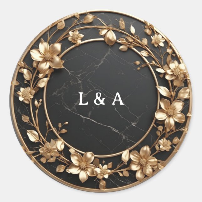 Gold Wreath Frame With Marble Background ✨ Classic Round Sticker (Front)
