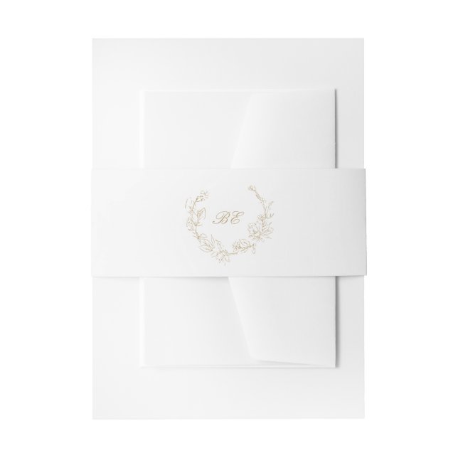 Gold Wreath Monogram Elegant Wedding Invitation Belly Band (Front Example)