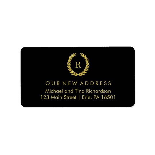 Gold Wreath on Black with Monogram New Address