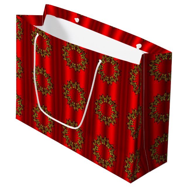 Gold Wreath on Red Christmas Large Gift Bag (Front Angled)