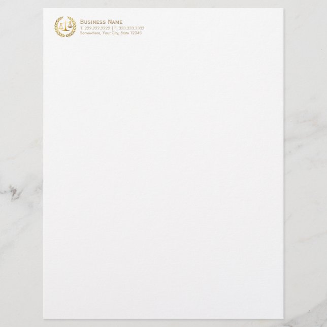 Gold Wreath Scale of Justice Attorney Letterhead (Front)