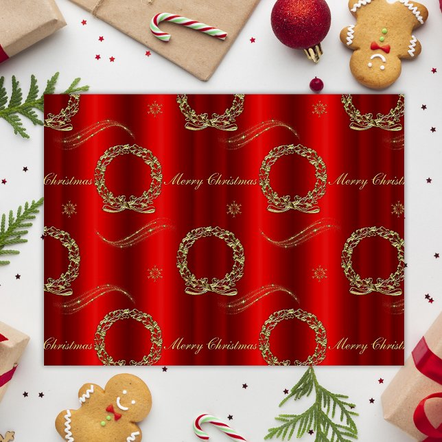 Gold Wreaths and Glitter Red Christmas Tissue Paper (Creator Uploaded)