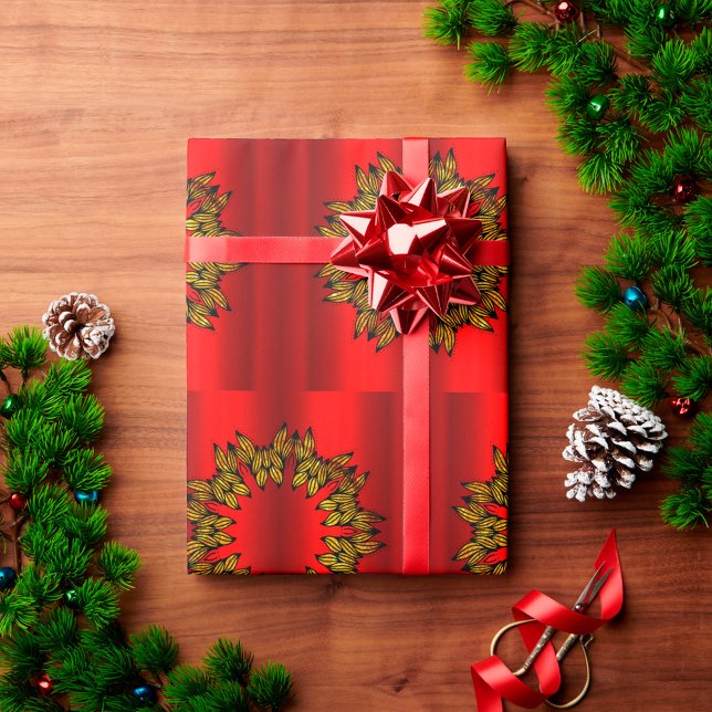 Gold Wreaths on Red Christmas Wrapping Paper (Creator Uploaded)