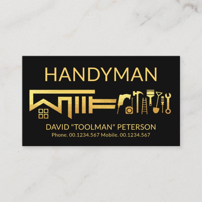 Gold Wrench Rooftop Home Repair Tools Business Card (Front)