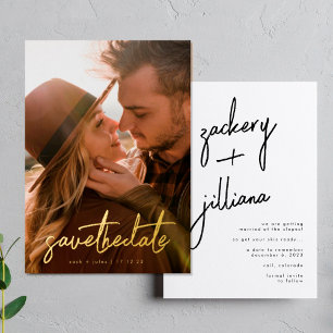 Gold Written Custom Stylish Photo Save The Date