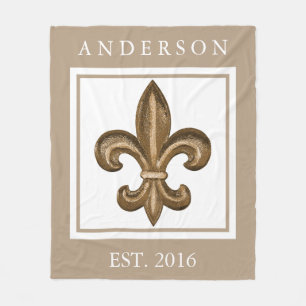 Gold Wrought Iron Fleur de Lis Personalized Fleece Blanket