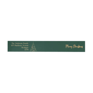 Gold Xmas Tree Emerald Green Merry Christmas Wrap Around Label