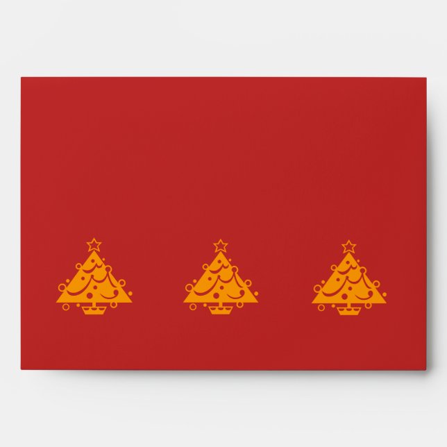 gold xmas tree graphic design red card envelope (Front)