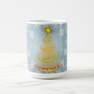 Gold Xmas Tree Mug with Snowflakes – Customizable 