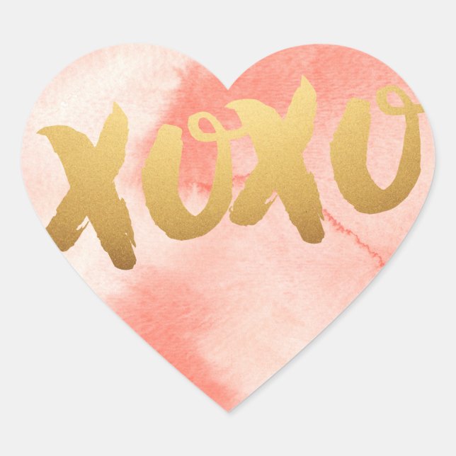 Gold XOXO aime Aquarelle rose Stickers Coeur (Devant)