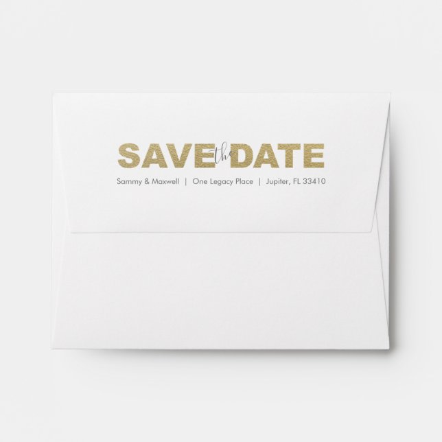Gold XOXO Enregistrer la date de retour Enveloppes (Dos (Haut rabat))