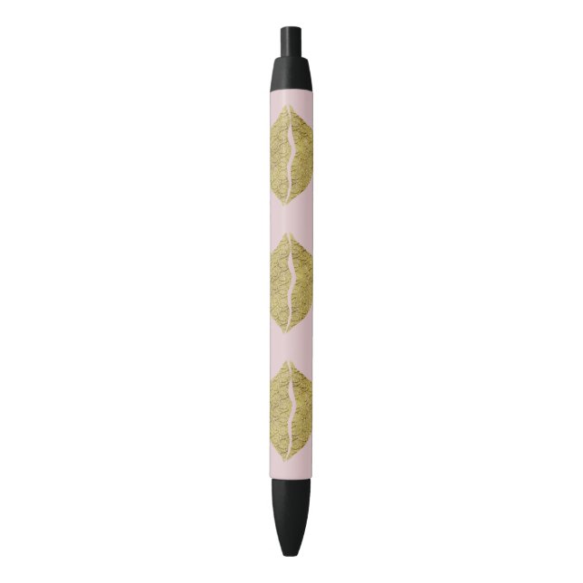 Gold XOXO Lips Black Ink Pen (Front Vertical)