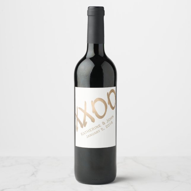 Gold XXOO Wedding Wine Label (Front)