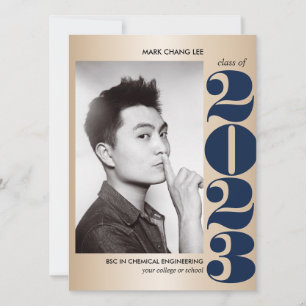 GOLD YEAR NAVY BLUE COLLEGE PHOTO GRADUATION CARD