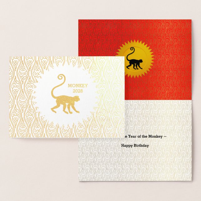 Gold Year of the Monkey Birthday with Chinese Red Foil Card (Display)