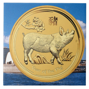 GOLD YEAR OF THE PIG COIN TILE