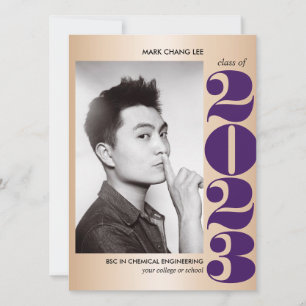 GOLD YEAR PURPLE COLLEGE PHOTO GRADUATION CARD