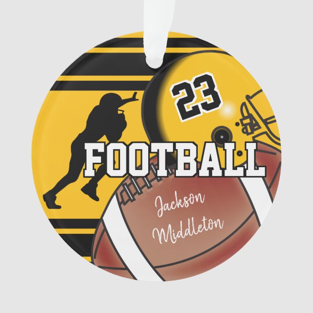 Gold Yellow and Black Personalize Football Ornament (Front)