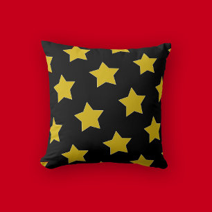 Gold/Yellow And Black Stars Birthday Throw Pillow