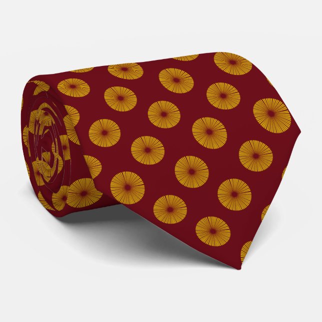 Gold Yellow and Burgundy Polka Dot Mens Tie (Rolled)