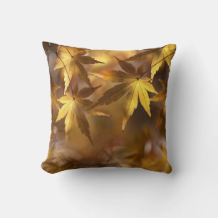 Gold Yellow Autumn Fall Maple Leaves Throw Pillow