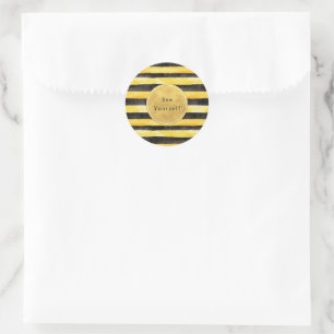 Gold Yellow Black Bee Stripes Classic Round Sticker