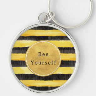 Gold Yellow Black Bee Stripes Keychain