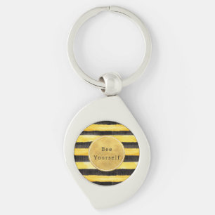Gold Yellow Black Bee Stripes Keychain