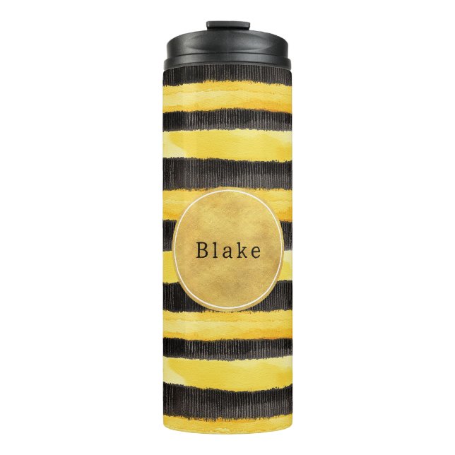 Gold Yellow Black Bee Stripes Thermal Tumbler (Front)