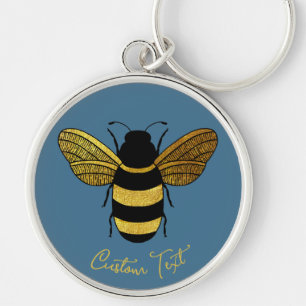 GOLD YELLOW BLACK BUMBLEBEE CALLIGRAPHY TEXT BEE KEYCHAIN