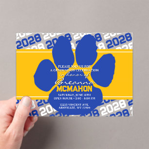 Gold Yellow & Blue Graduation Pawprint Frosted Acrylic Invitations