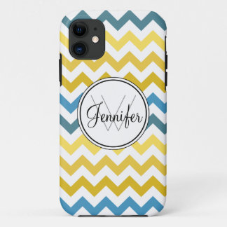 Gold Yellow & Blues Chevron Monogram iPhone 5 case