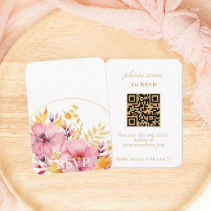 Gold Yellow Boho Floral RSVP with QR Code Enclosure Card