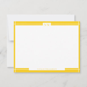 Gold Yellow Decorative Border Monogram  Note Card