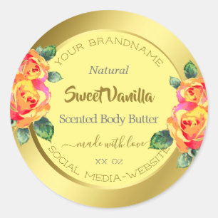 Gold Yellow Elegant Floral Roses Spring Circle  Classic Round Sticker