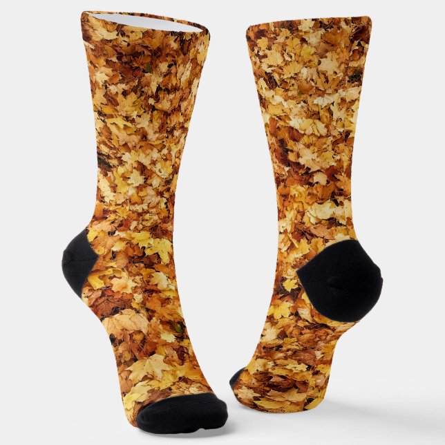 Gold yellow fall autumn maple leaves socks (Angled)
