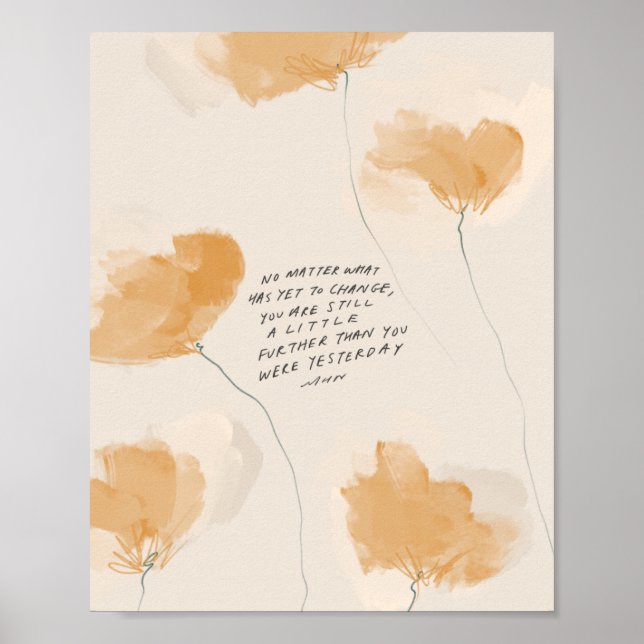 Gold Yellow Floral with Inspirational Quote Poster (Front)