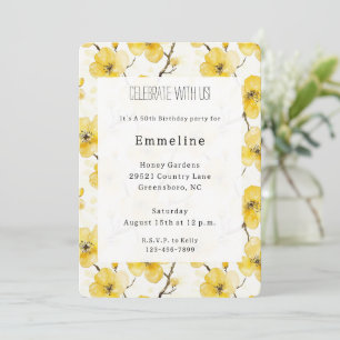 Gold Yellow Flowers Birthday Invitation