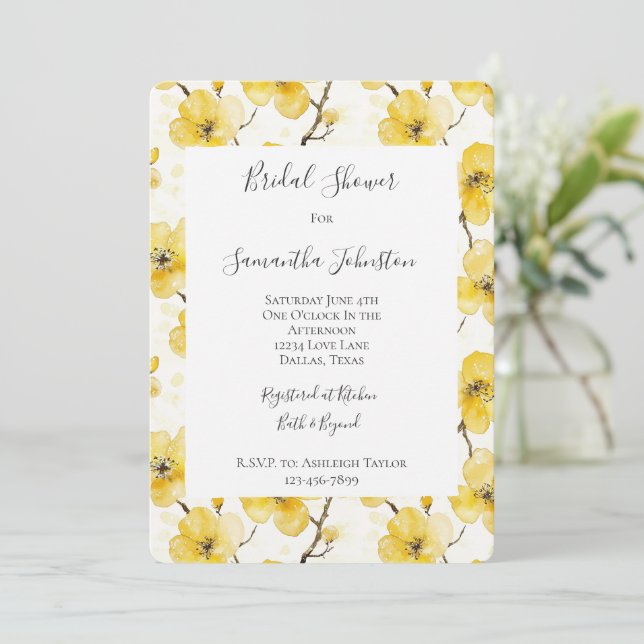 Gold Yellow Flowers Bridal Shower Invitation (Standing Front)