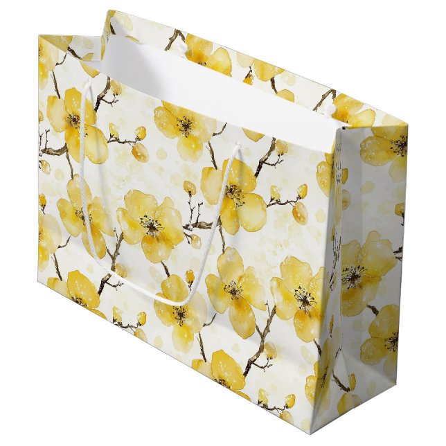 Gold Yellow Flowers Wedding Large Gift Bag (Front Angled)
