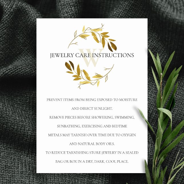 GOLD YELLOW FOLIAGE MONOGRAM JEWELRY CARE CARD (Creator Uploaded)