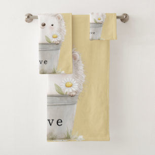 Gold Yellow Garden Hedgehog Daisy Flower  Bath Towel Set