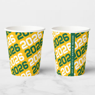 Gold Yellow & Green Class Year Graduation Paper Cups