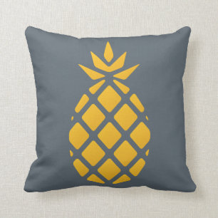 Gold Yellow & Grey Modern Pineapple Throw Pillow