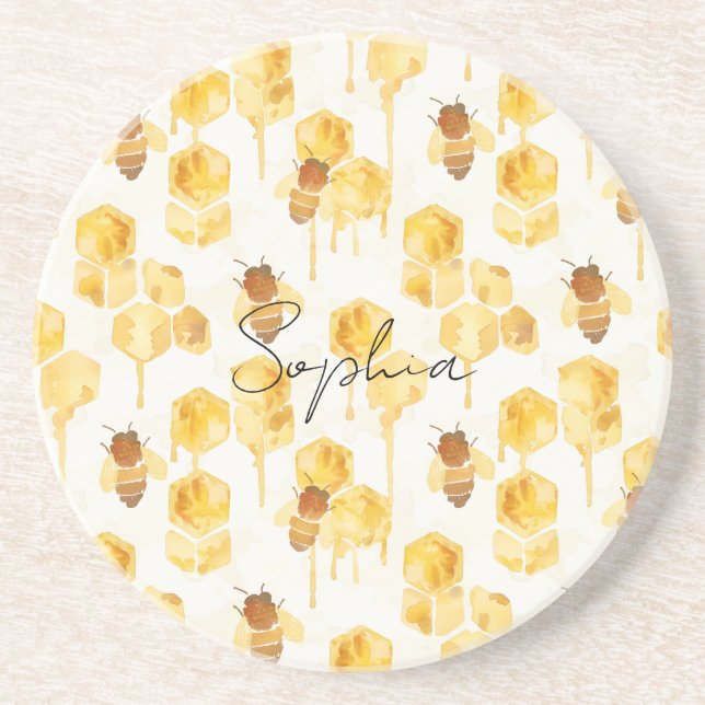 Gold Yellow Honey Bees  Coaster (Front)